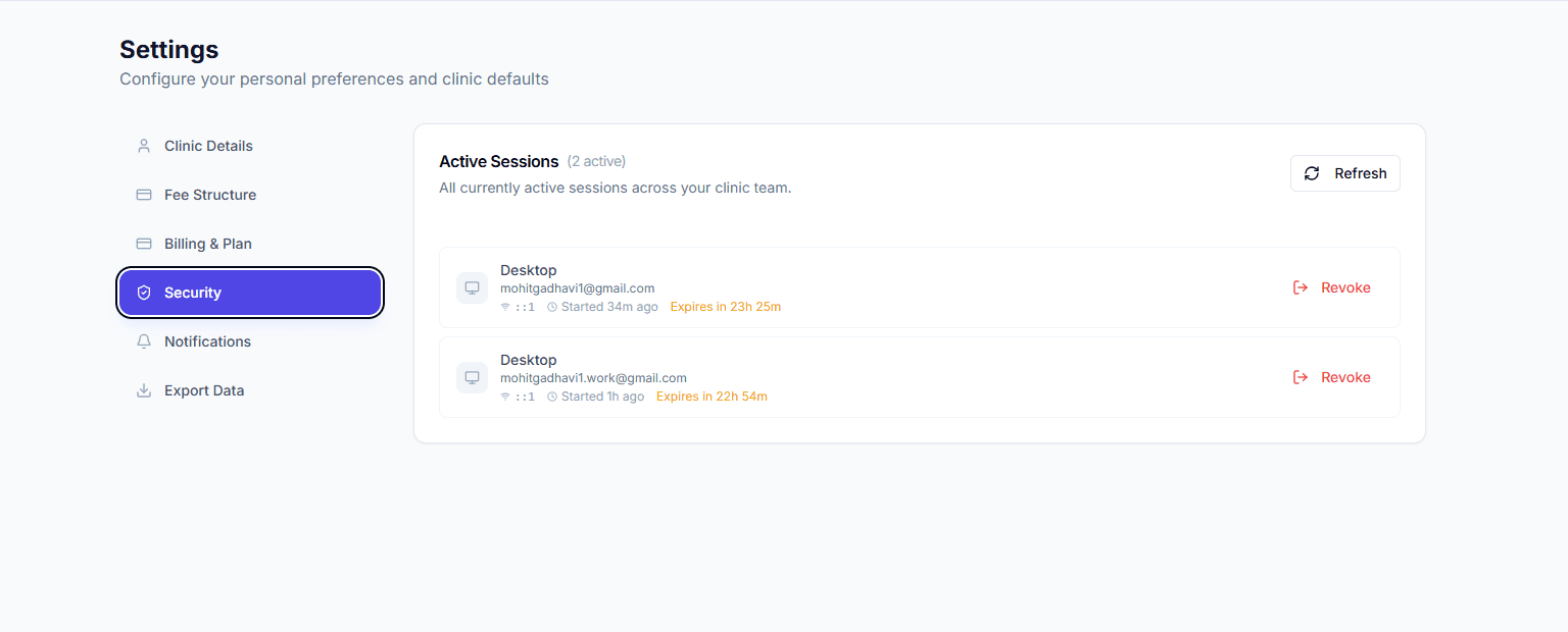 Login Security & Sessions screenshot
