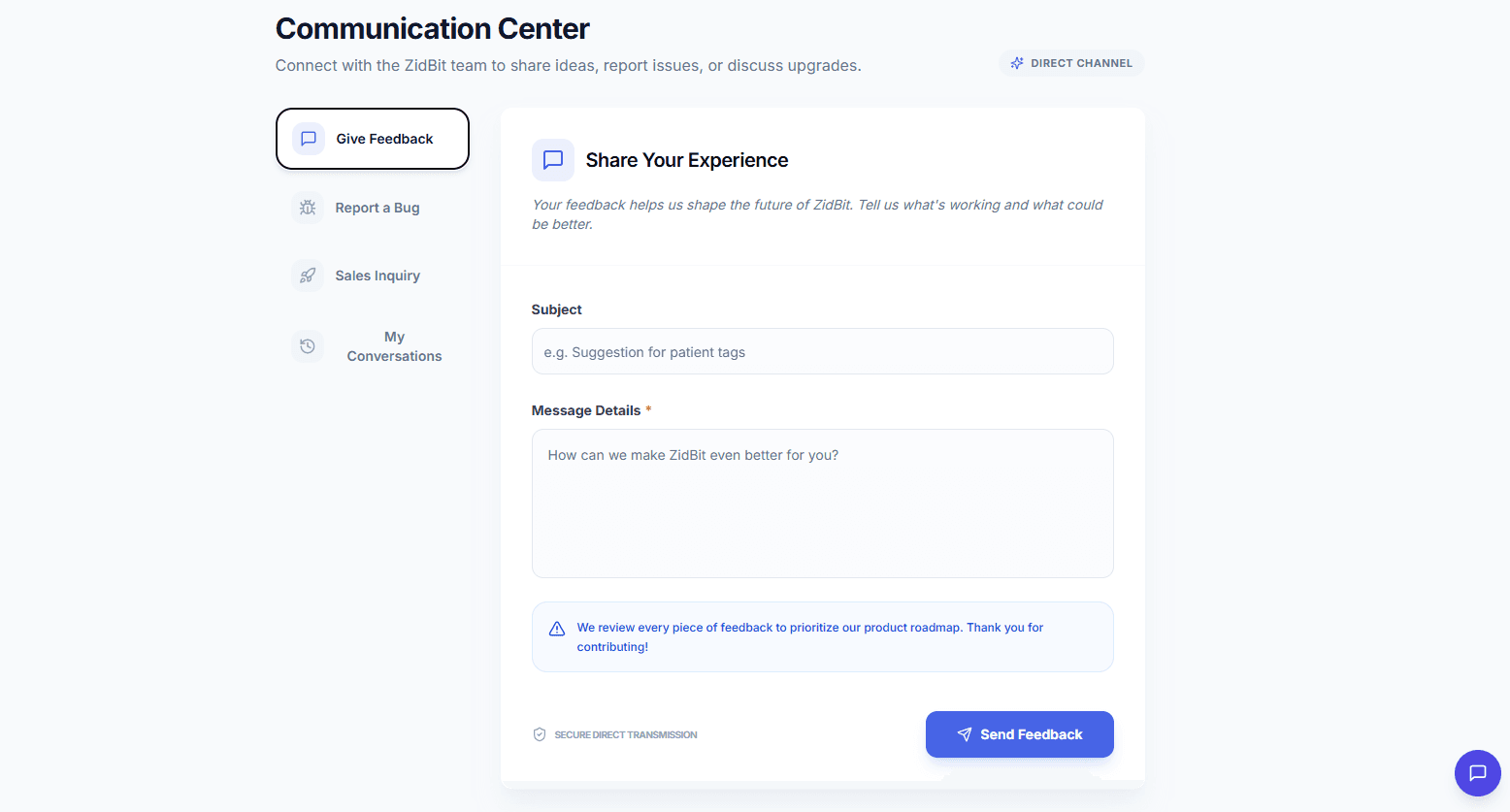 In-App Support screenshot